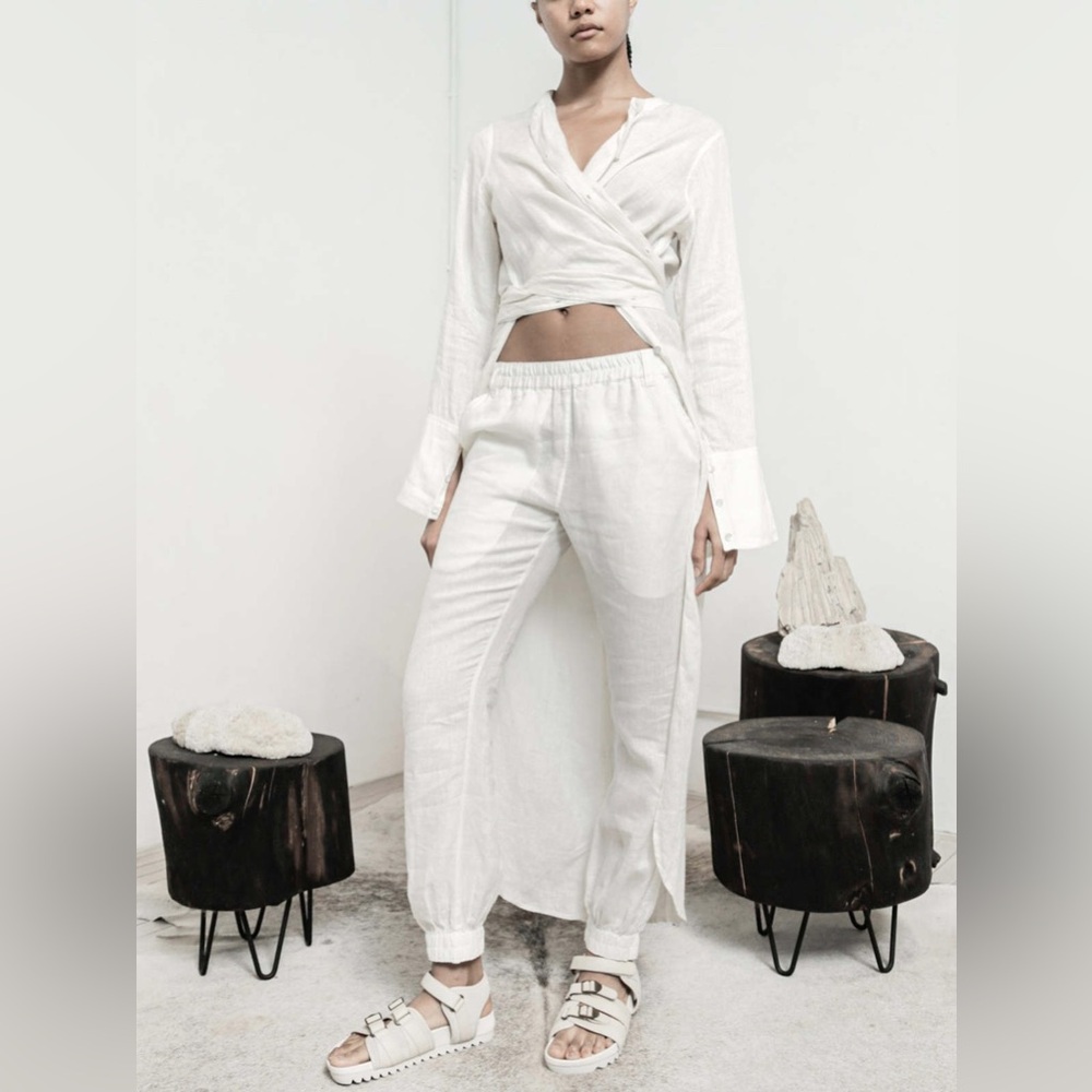 NWT Nicholas K 100% Linen Lagenlook Off White Pull-On Bulan Pants, size M